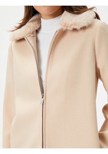 Uzun Kaşe Kaban Çıkarılabilir Suni Kürk Yaka Fermuarlı indirimleri