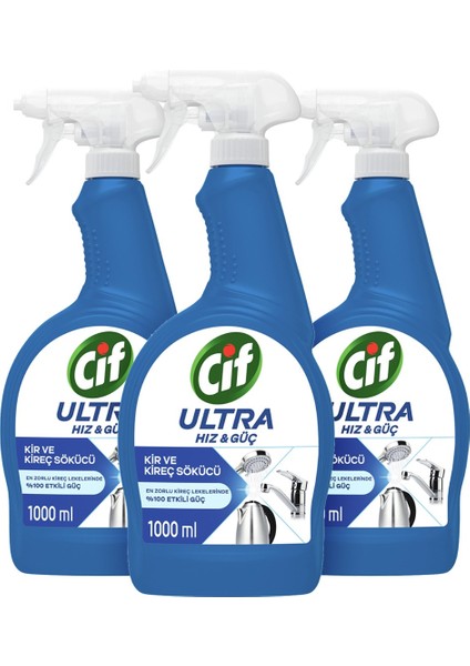 Ultra Hız & Güç Kireç Sökücü Sprey Leke ve Kir Çıkarıcı 1000 ml X3