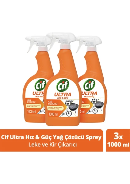 Ultra Hız & Güç Yağ Çözücü Sprey Leke ve Kir Çıkarıcı 1000 ml X3