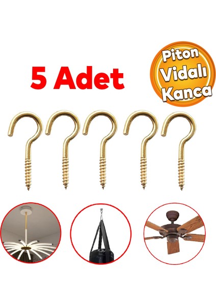Metal Piton Vidalı Gerdirme Sabitleme Çekme Kaldırma Tavan Açık Ağız Kancalı Avize Asma Kiti 5 Adet