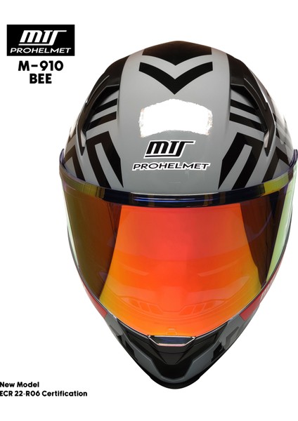 M-910 Bee Full Face Kask Siyah Gri Sarı Renkli Güneş Vizörlü Fiber Malzeme fiyatları