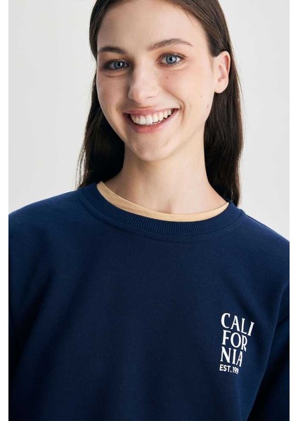 Alıce Lacivert Bisiklet Yaka Baskılı Loose Fit Kadın Sweatshirt fiyatları