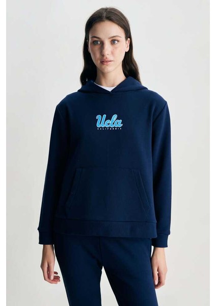 Azealıa Lacivert Kapüşonlu Nakışlı Standard Kadın Sweatshirt