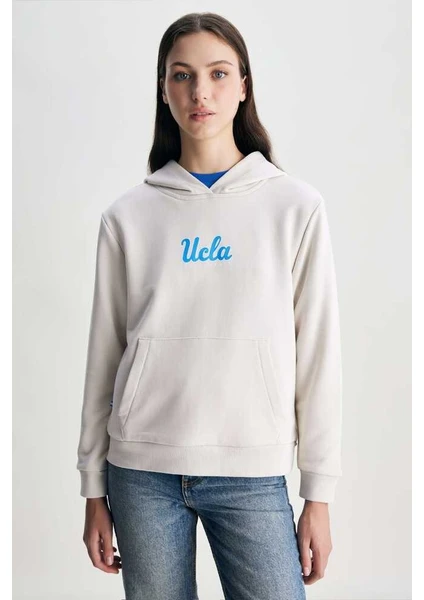 Azealıa Bej Kapüşonlu Nakışlı Standard Kadın Sweatshirt