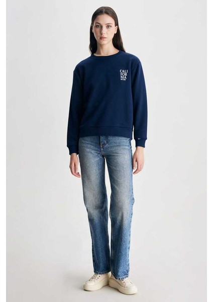 Alıce Lacivert Bisiklet Yaka Baskılı Loose Fit Kadın Sweatshirt fırsatları