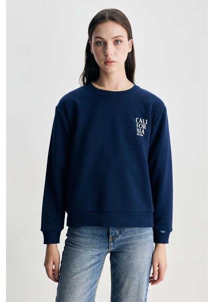 Alıce Lacivert Bisiklet Yaka Baskılı Loose Fit Kadın Sweatshirt indirimleri