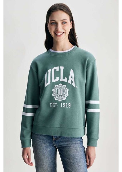 Roısın Yeşil Bisiklet Yaka Baskılı Loose Fit Kadın Sweatshirt