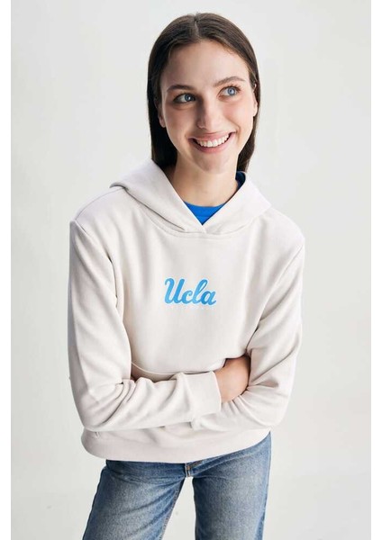 Azealıa Bej Kapüşonlu Nakışlı Standard Kadın Sweatshirt fiyatları