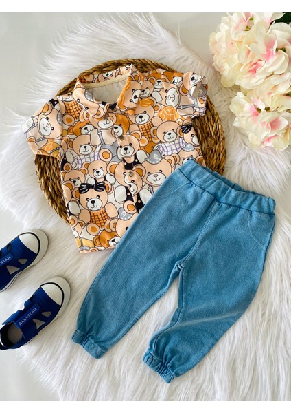 Miniğimincicileri Baby Bu Ayıcıklı Gömlekli Şık Bebek Takım - Turuncu modelleri