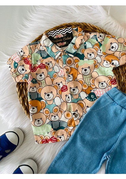 Miniğimincicileri Baby Bu Ayıcıklı Gömlekli Şık Bebek Takım - Yeşil