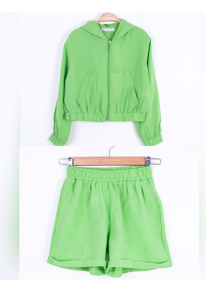 Kapüşonlu Hırka ve Şort Kız Çocuk 2 Li Takım