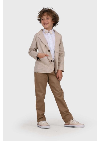 1-4 Yaş Polo Desen Papyonlu Ceketli 3 Lü Çocuk Takım