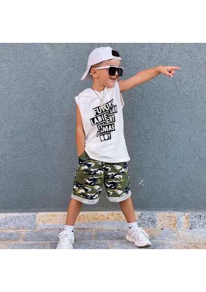 1/8 Mamas Boy Kapüşonlu Erkek Çocuk Şortlu Takım