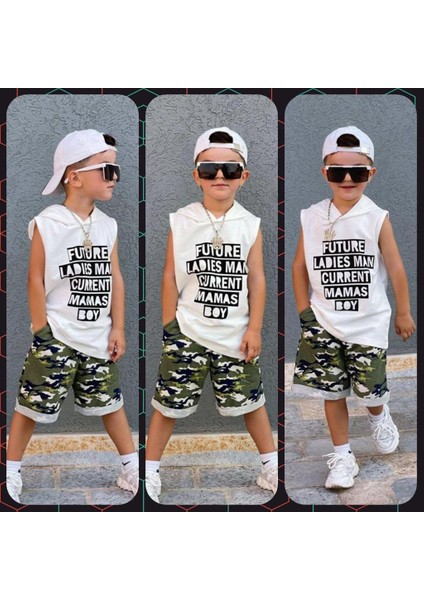 1/8 Mamas Boy Kapüşonlu Erkek Çocuk Şortlu Takım modelleri