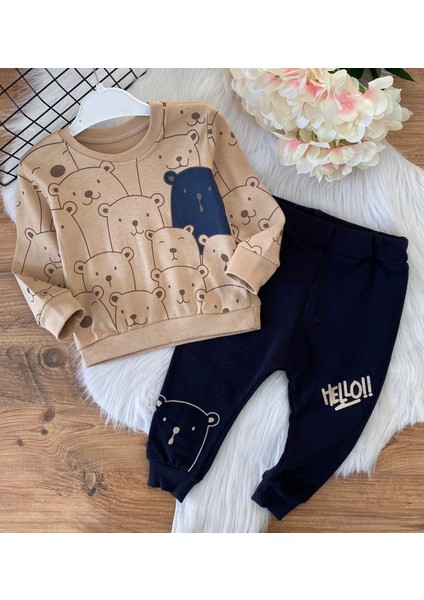 Minigimin Cicileri Hello Ayılar Penye Takım - Kahverengi Açık