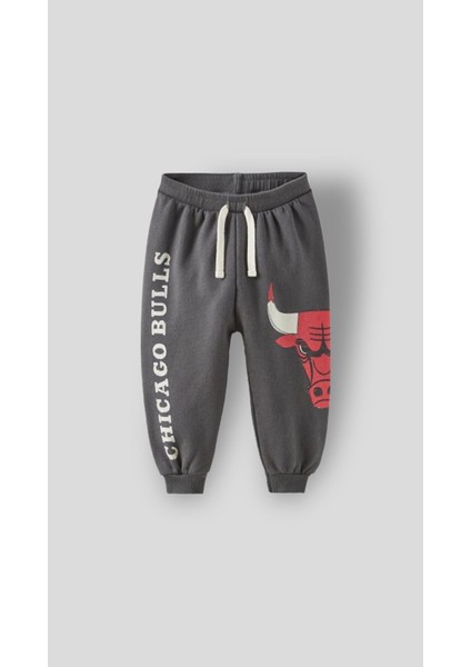 Erkek Çocuk Siyah Basketbol Kapüşonlu Sweatshirt Eşofman - Füme