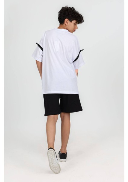 7-14 Yaş Şortlu Real Oversize Erkek Çocuk Takım-Beyaz