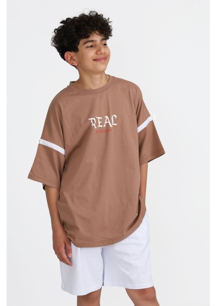 7-14 Yaş Şortlu Real Oversize Erkek Çocuk Takım-Kahverengi