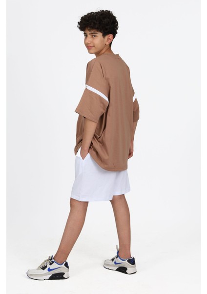 7-14 Yaş Şortlu Real Oversize Erkek Çocuk Takım-Kahverengi fırsatları