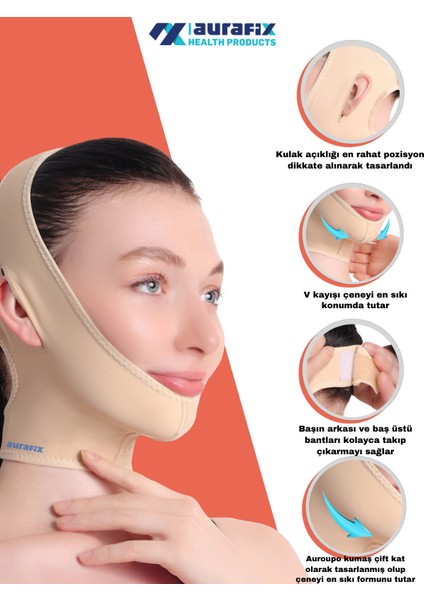 Liposuction Bandı Yüz Germe Çene Boyun Ameliyat Sonrası Post Op. Bandaj Standart Beden Ten LC-1800