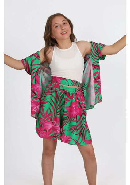 7-14 Yaş Tropikal Desen Genç Tarz 3 Lü Takım-Fuşya modelleri