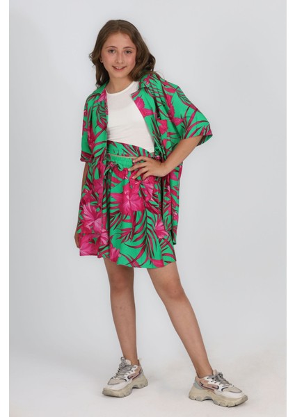 7-14 Yaş Tropikal Desen Genç Tarz 3 Lü Takım-Fuşya fırsatları