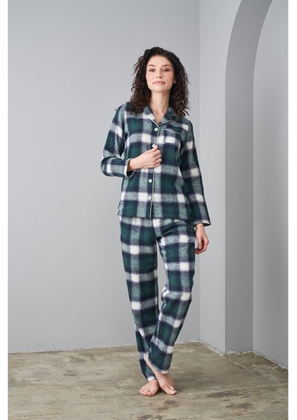 24562 Kadın Flanel Düğmeli Pijama Takım