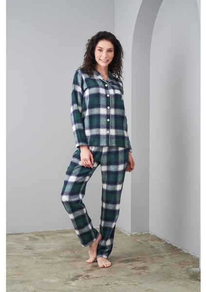 24562 Kadın Flanel Düğmeli Pijama Takım