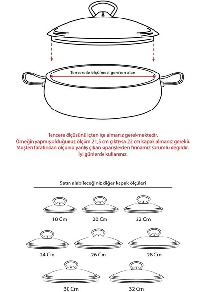 22 cm Tencere & Tava & Sahan Için Metal Kulplu Cam Kapak (Tüm Tencerelere Uyumludur)