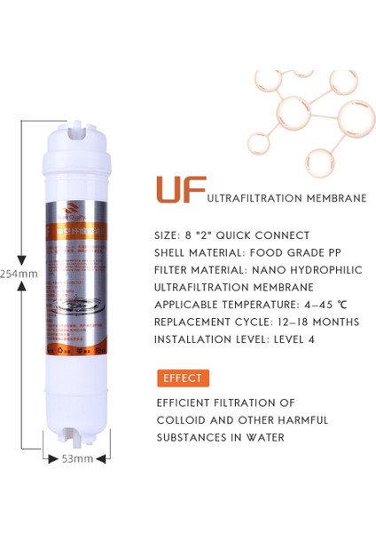 8 Inç 1/4 Inç Su Arıtma Filtresi Hızlı Bağlantı Filtre Elemanları Uf Ultrafiltrasyon Membran Entegre Filtre Elemanları (Yurt Dışından)