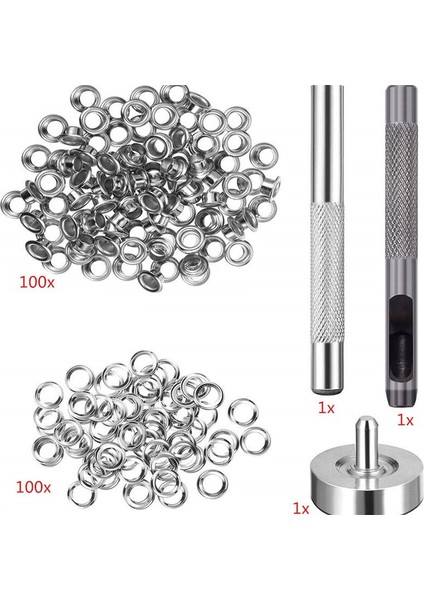100 Adet Metal Kuşgözü Seti 6mm Grommet Yüzük Kiti Montaj Yumruk Çubuk Dıy Aksesuarları Için Deri El Sanatları Giyim Tamir (Yurt Dışından) fiyatları