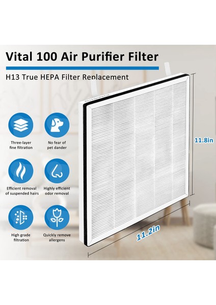 Adet Levoit Vital 100 Hava Temizleme Aksesuarları VITAL100-RF Yedek Gerçek Hepa Yüksek Verimli Aktif Filtre (Yurt Dışından)