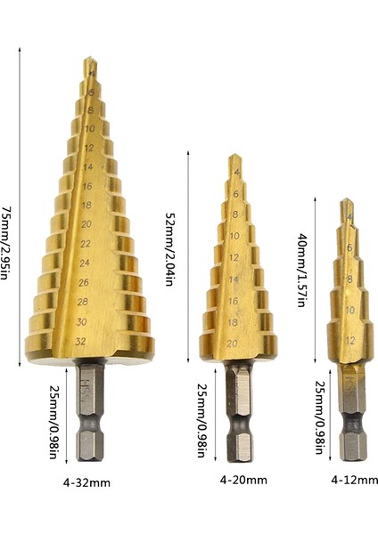 Hss Adım Matkap Ucu Seti 3, 4-12MM 4-20MM 4-32MM Koni Titanyum Ahşap Metal Delik Kesici Hex Shank Tahrik Hızlı Değişim Aracı (Yurt Dışından) fırsatları