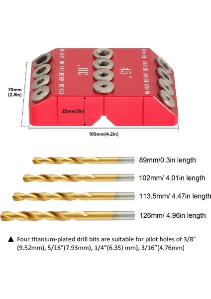 Açılı ve Düz Delik Için 30/45/90 ° Açılı Matkap Deliği Kılavuzu Jig, Kablo Korkuluk Gecikmesi Vida Delme Şablonu, 4 Matkap Ucu (Yurt Dışından)