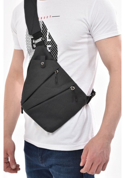 Unisex Siyah Kumaş Bel ve Çapraz Askılı Çanta