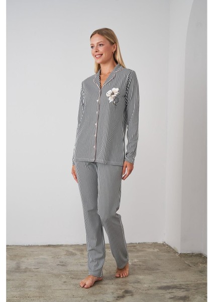 24504 Kadın Düğmeli Çizgili Pijama Takım fiyatları