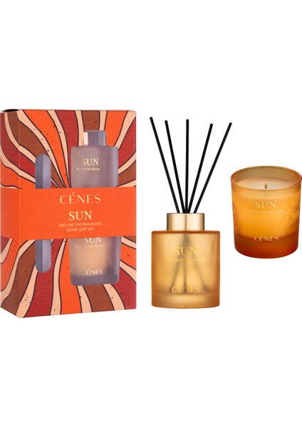 Sun Reed Diffuser 200 ml + Candle 200 G Gift Set- Çubuklu Oda Kokusu+Mum Hediye Seti