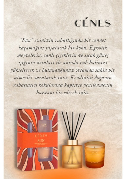 Sun Reed Diffuser 200 ml + Candle 200 G Gift Set- Çubuklu Oda Kokusu+Mum Hediye Seti