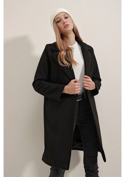 9085 Kadın Kaşe Kaban Siyah modelleri
