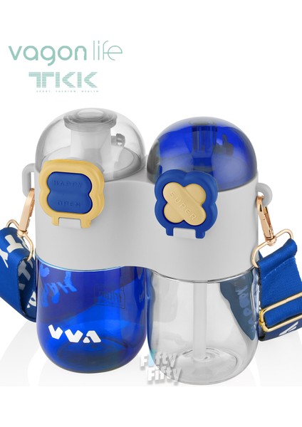 Tkk Tek Gövde Çift Hazne 2X400 800 ml Sıvı Kapasiteli Boyun Askılı Pipetli /rahat Içim Tritan Matara