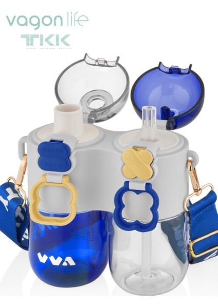 Tkk Tek Gövde Çift Hazne 2X400 800 ml Sıvı Kapasiteli Boyun Askılı Pipetli /rahat Içim Tritan Matara fiyatları
