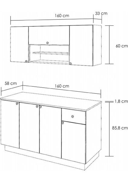 160 cm Ahşap Tezgahlı Hazır Mutfak