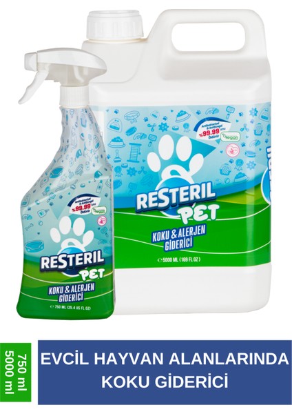 Resteril Hiyen Spreyi Pet 750X5000ml Kedi Kumu Köpek Çiş Kusma Koku Giderici Dezenfektan Temizleyici