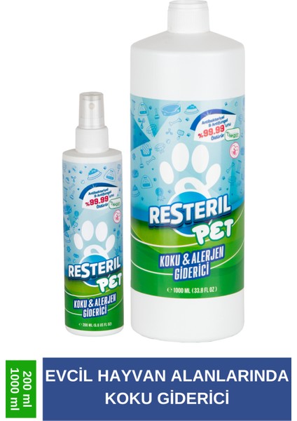 Resteril Hiyen Spreyi Pet 200x1000ml Kedi Koku Giderici Yatağı Oyuncağı Mama Kabı Set