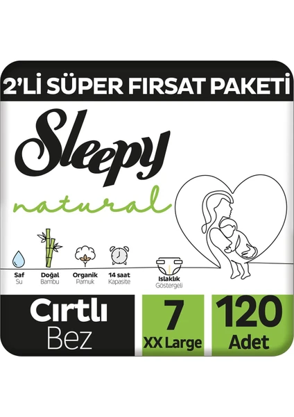 Natural 2'li Süper Fırsat Paketi Bebek Bezi 7 Numara Xxlarge 120 Adet