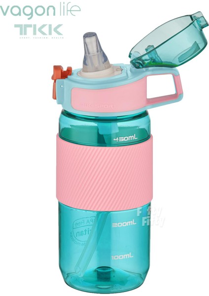 Tkk 500 ml Kalın Isırılamaz Pipetli Bpa Içermeyen Taşıma Kulplu Tritan Su Matarası FFTKK1003 500 ml