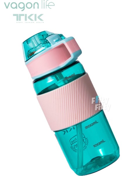 Tkk 500 ml Kalın Isırılamaz Pipetli Bpa Içermeyen Taşıma Kulplu Tritan Su Matarası FFTKK1003 500 ml