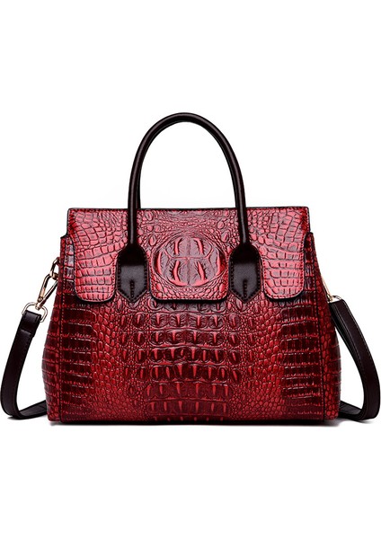 Bayan Çanta Yeni Avrupa ve Amerikan Retro Timsah Deseni Yüksek Duylu Tote Çanta Büyük Kapasiteli Tek Omuzlu Çapraz Kadın Çantası (Yurt Dışından)