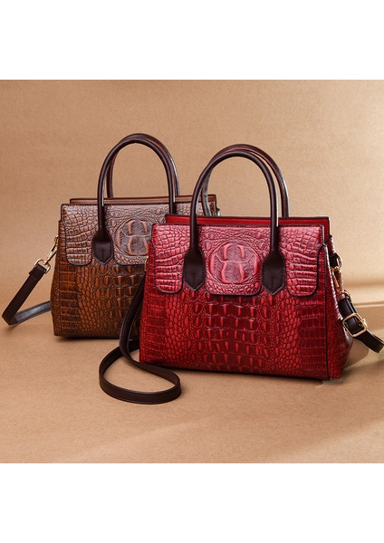 Bayan Çanta Yeni Avrupa ve Amerikan Retro Timsah Deseni Yüksek Duylu Tote Çanta Büyük Kapasiteli Tek Omuzlu Çapraz Kadın Çantası (Yurt Dışından) fiyatları