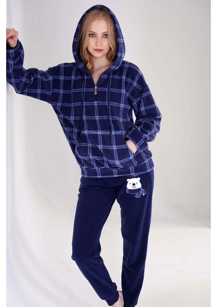 Kadın Polar Kapsonlu Düşük Omuzlu Yarım Fermuarlı Uzun Kol Kanguru Ceplı Pijama Takım fiyatları